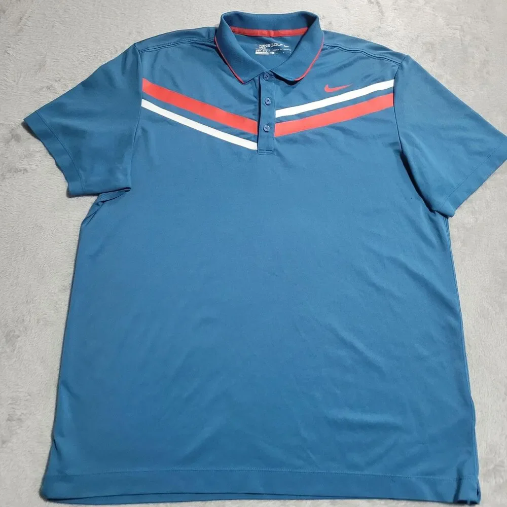 Nike Dri-FIT Golf Polo Shirt Mens Large Blue Chevron Performance - Picture 1 of 11